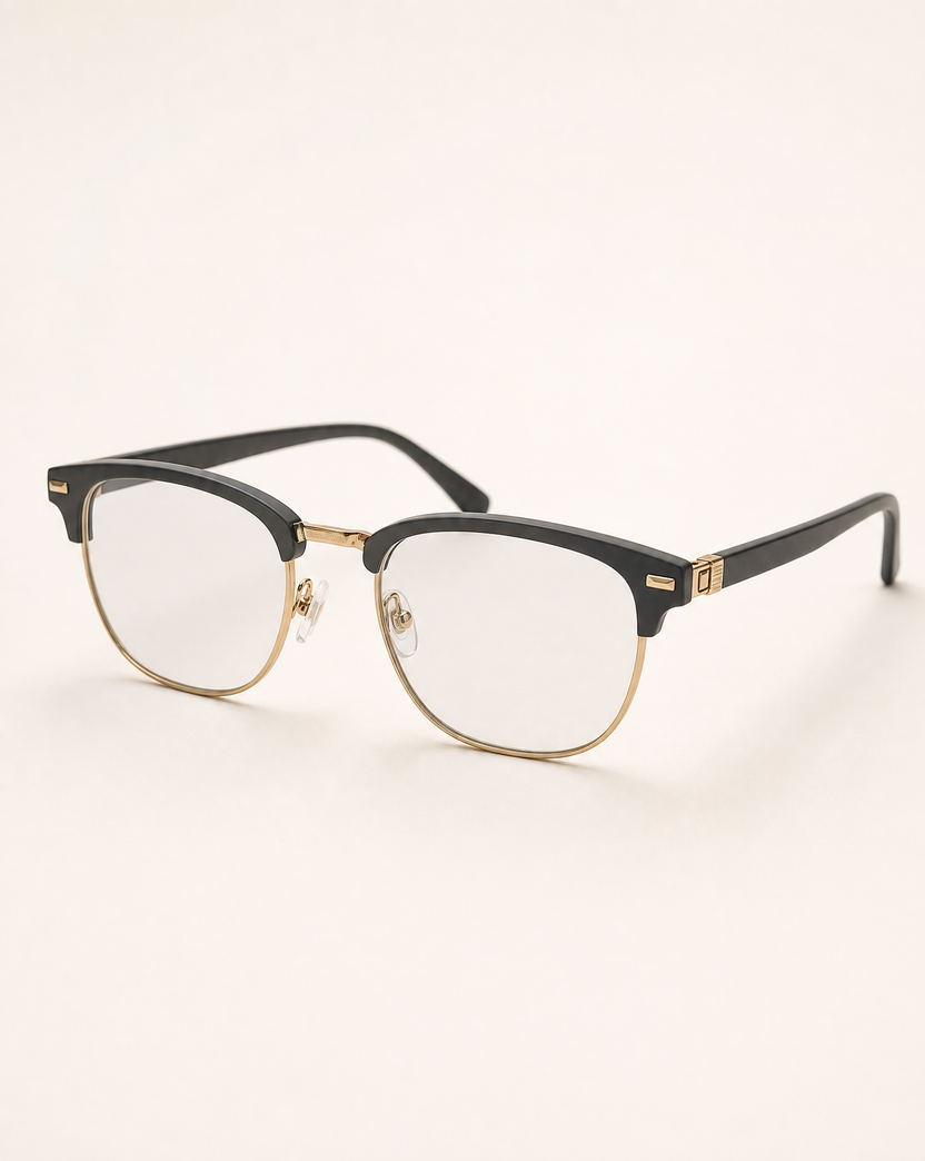 Black and gold browline eyeglasses, Style 06