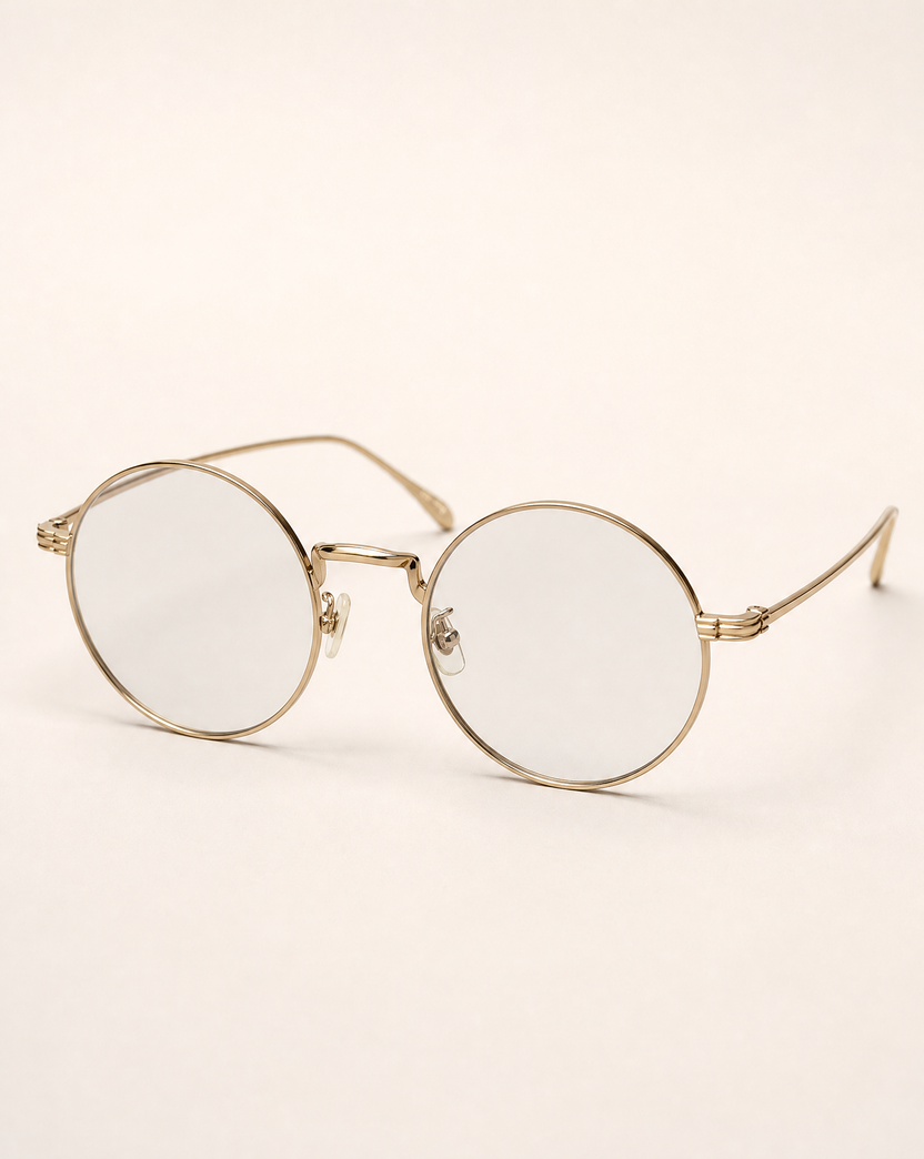 Champagne-gold round wire eyeglasses, Style 03
