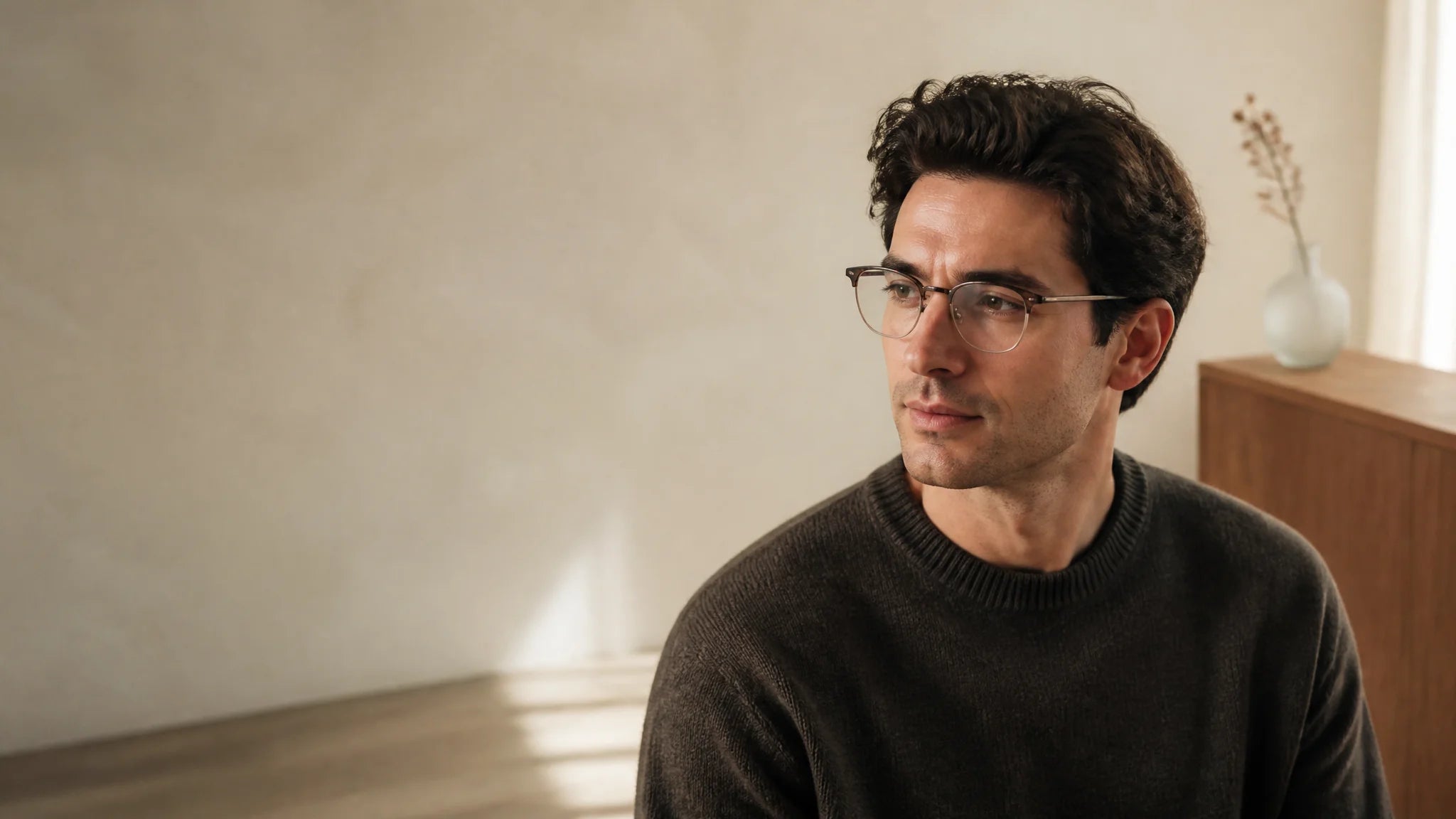 Person wearing custom photochromic prescription glasses in daylight